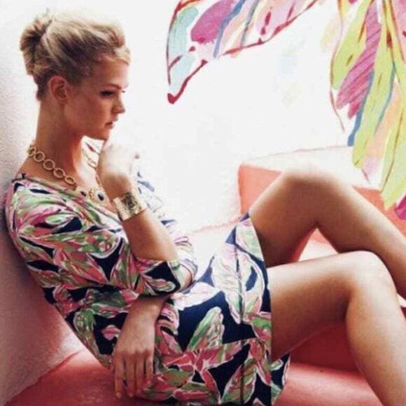 Lilly Pulitzer Palmetto Dress In the Vias Pima Cotton Small Pink Navy - Picture 2 of 7